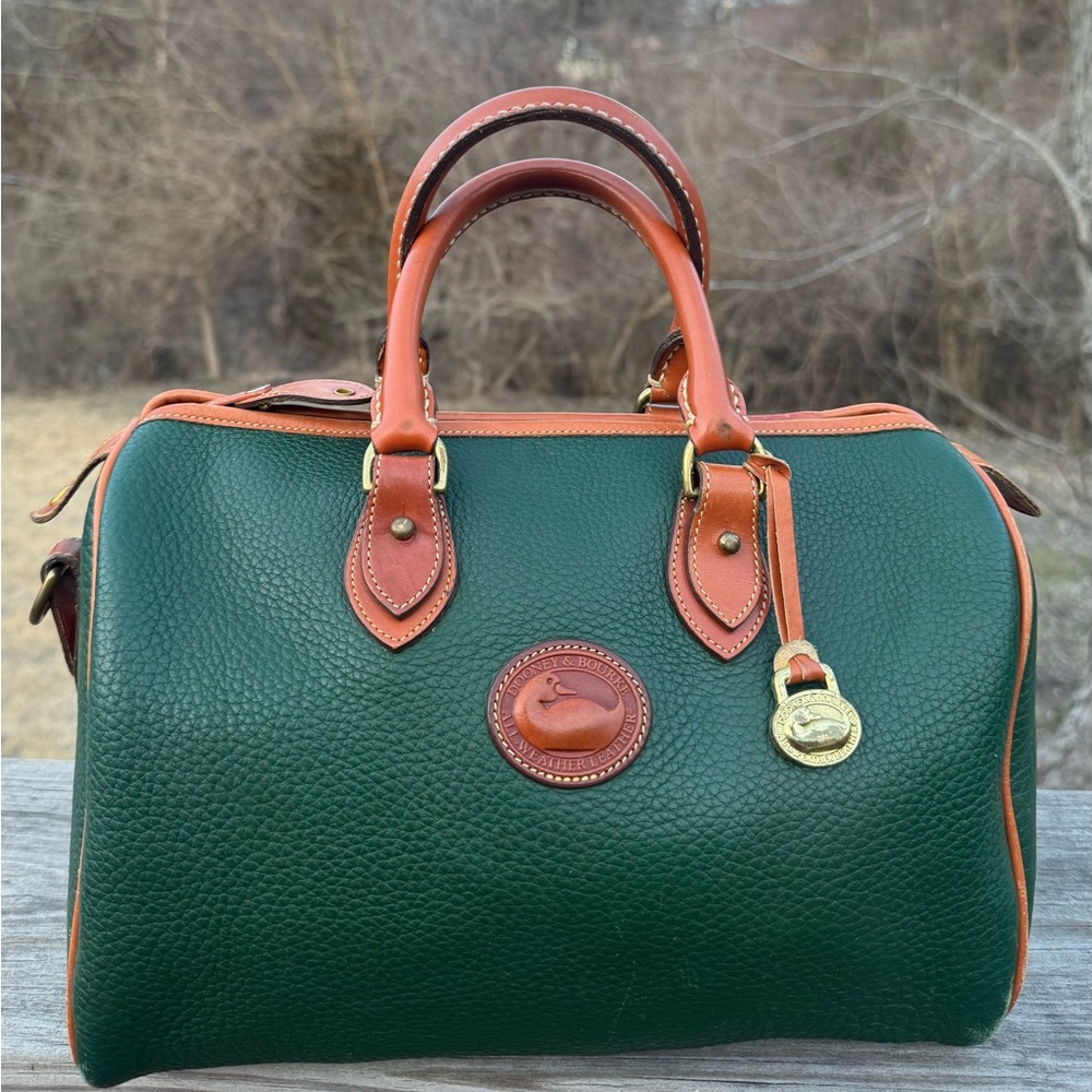Vintage Dooney & Bourke Boston Green and Tan Leather Handbag